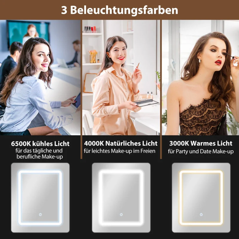 Compact Dressing Table, Mirror, LED Lighting, Folding Tabletop, Open Shelves, Drawer, White MDF - Image 4