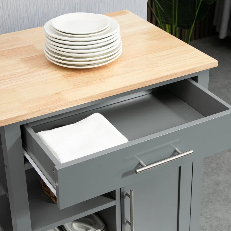 Compact Kitchen Trolley Utility Cart Open Shelf Drawer Wheels, Grey MDF - Image 8
