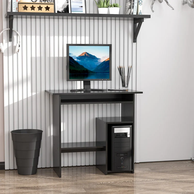 Compact Small Computer Table Desk with Keyboard Tray and Storage Shelf, Black