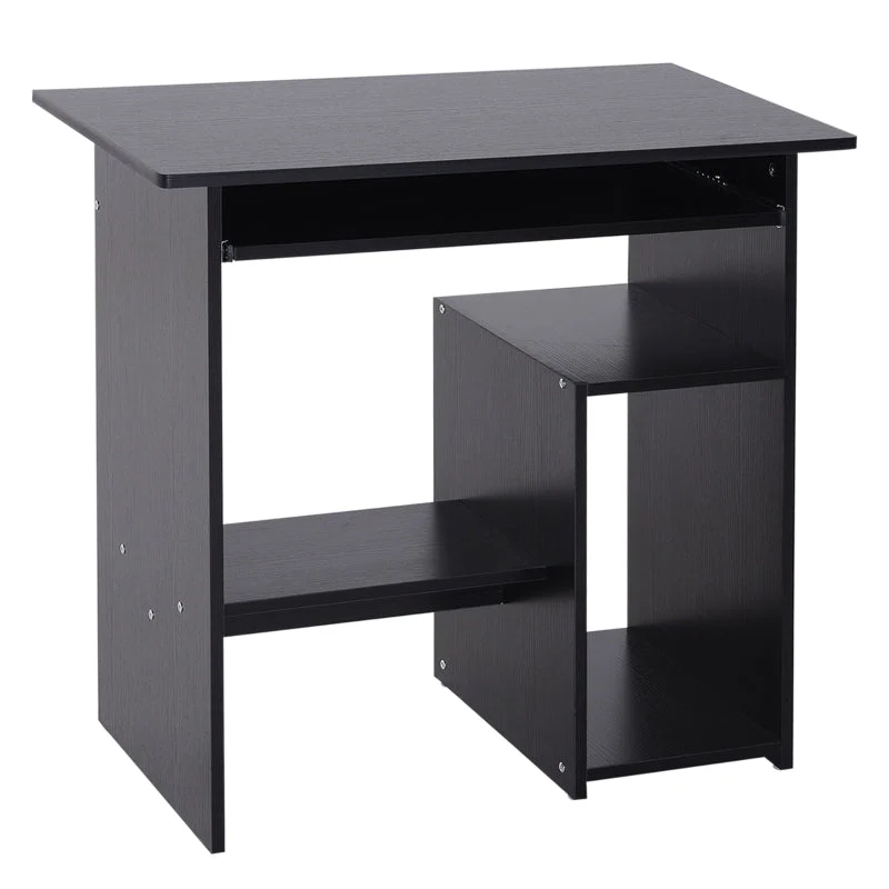 Compact Small Computer Table Desk with Keyboard Tray and Storage Shelf, Black - Image 2