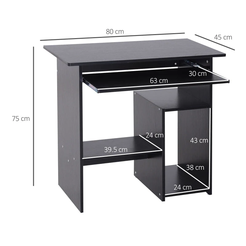 Compact Small Computer Table Desk with Keyboard Tray and Storage Shelf, Black - Image 3