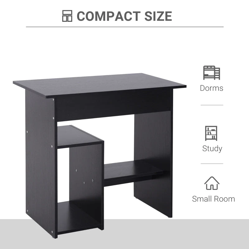 Compact Small Computer Table Desk with Keyboard Tray and Storage Shelf, Black - Image 4