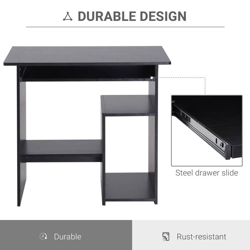 Compact Small Computer Table Desk with Keyboard Tray and Storage Shelf, Black - Image 5