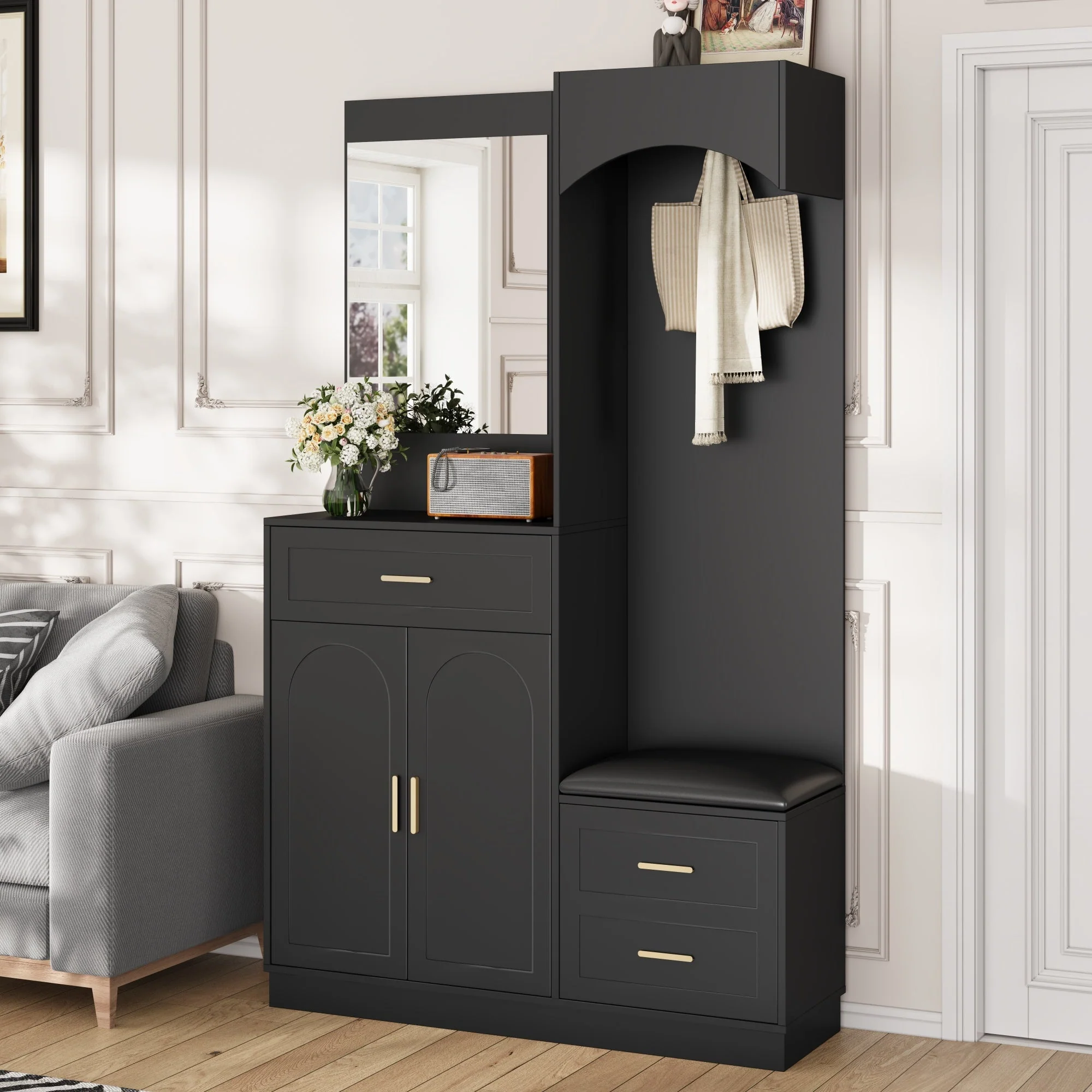Compact Wardrobe and Shoe Cabinet Combination, Multifunctional Storage Shelf with Mirror, Modern - Image 3