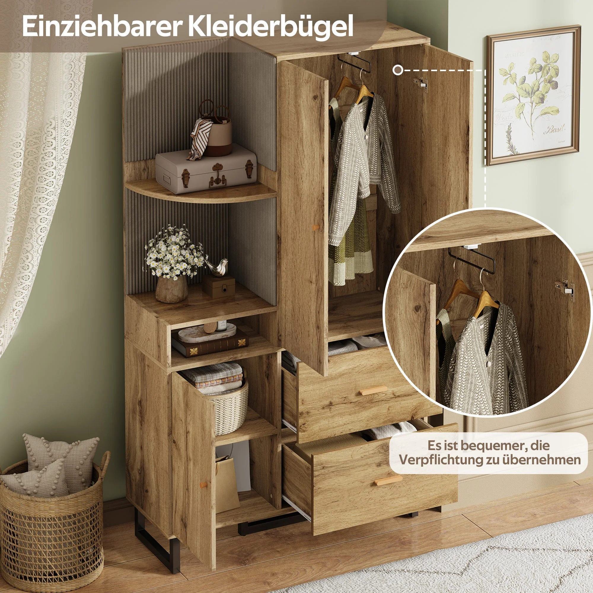 Compact Wardrobe, Hallway Upholstered Panels Shoe Cupboard, 110x186x38 cm - Image 3