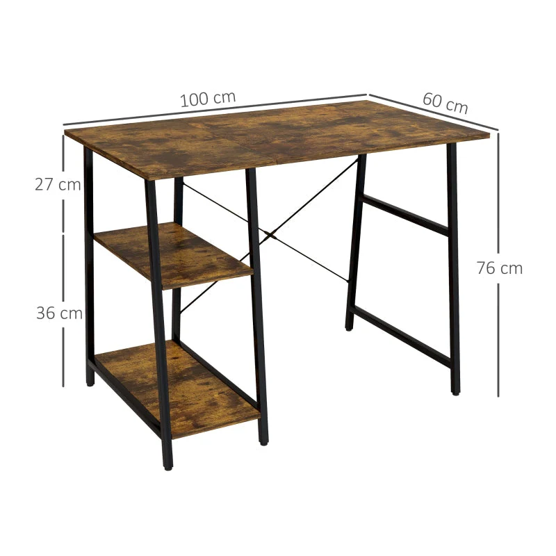 Computer Desk 100cm Storage 2 Tier Shelves Steel Frame Rustic Brown - Image 3
