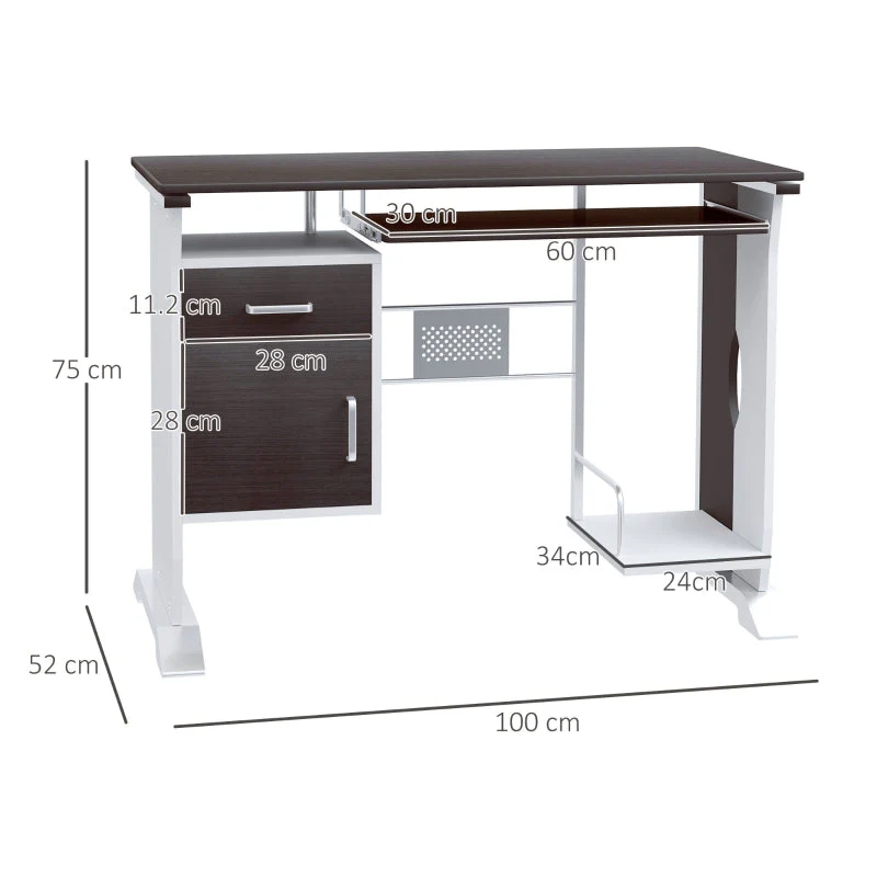 Computer Desk Sliding Keyboard Tray Storage Drawers Host Box Shelf Black Walnut - Image 3