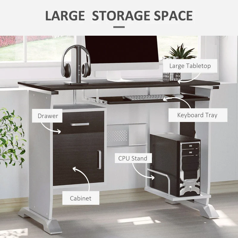 Computer Desk Sliding Keyboard Tray Storage Drawers Host Box Shelf Black Walnut - Image 4