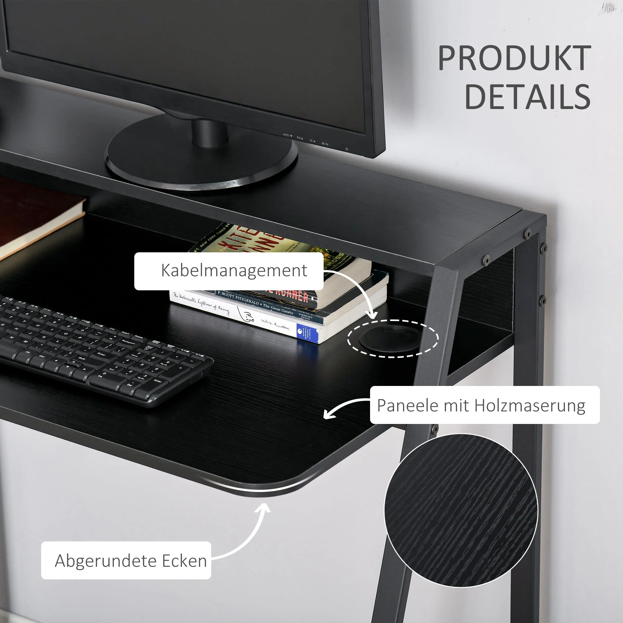 Computer Desk with Storage, Cable Management, Metal Black - Image 6
