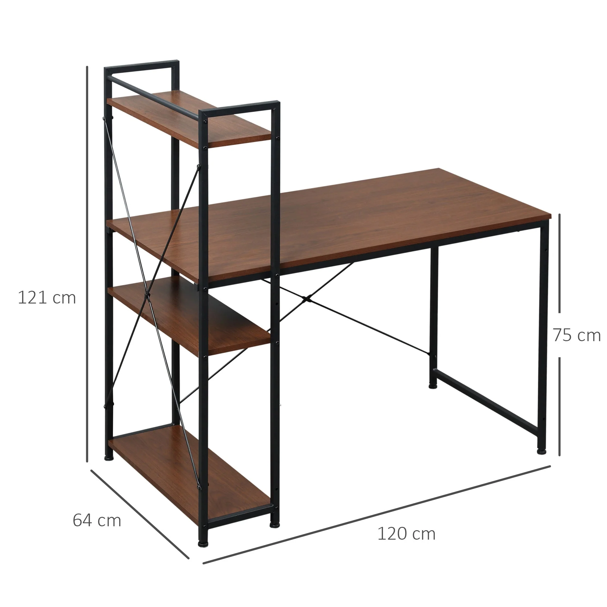 Computer Desk with Storage Shelves Reversible Industrial Style, Walnut and Black - Image 3