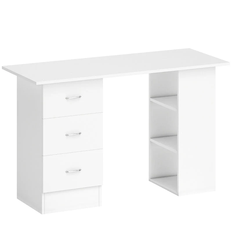 Computer Desk Writing Table PC Workstation with 3 Storage Shelves and Drawers White - Image 2