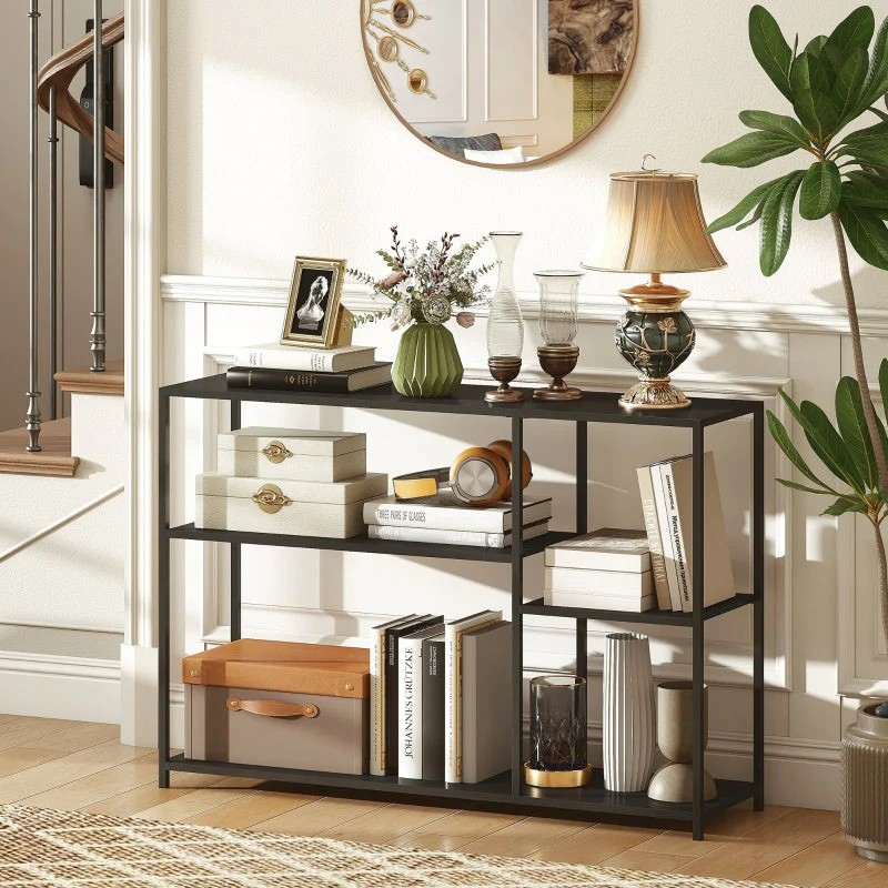 Console Table, 4 Shelves, Steel Frame, Black