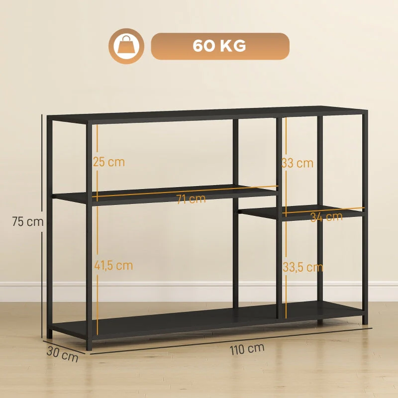 Console Table, 4 Shelves, Steel Frame, Black - Image 3