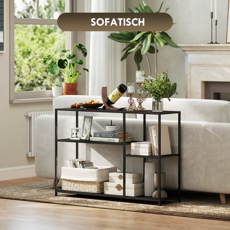 Console Table, 4 Shelves, Steel Frame, Black - Image 7