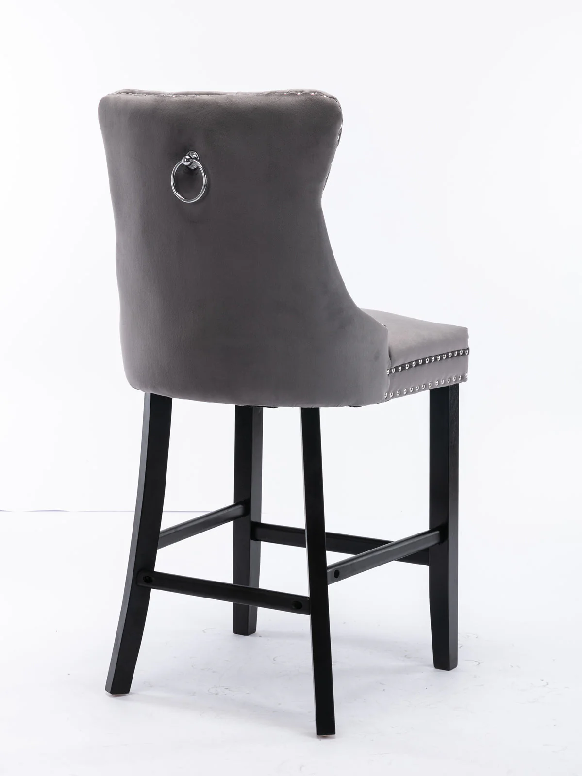 Contemporary Velvet Upholstered Barstools Set of 2 with Button Tufting & Wooden Legs, Gray - Image 5