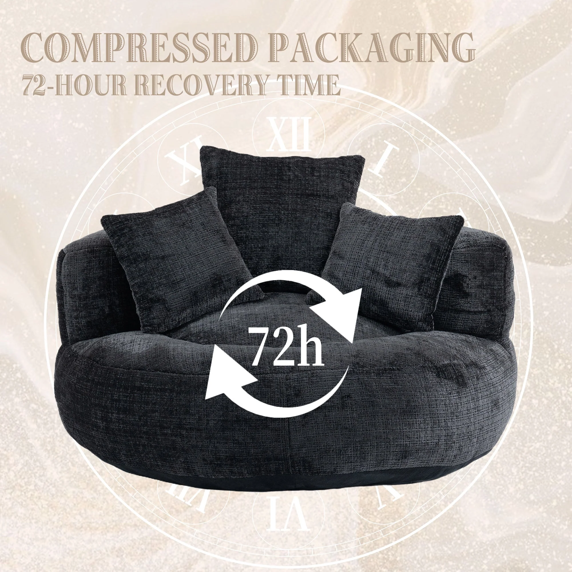 COOLMORE Lazy Sofa Durable Comfort Lounger High Back Bean Bag Chair Couch with Three Pillows, Black Chenille - Image 5