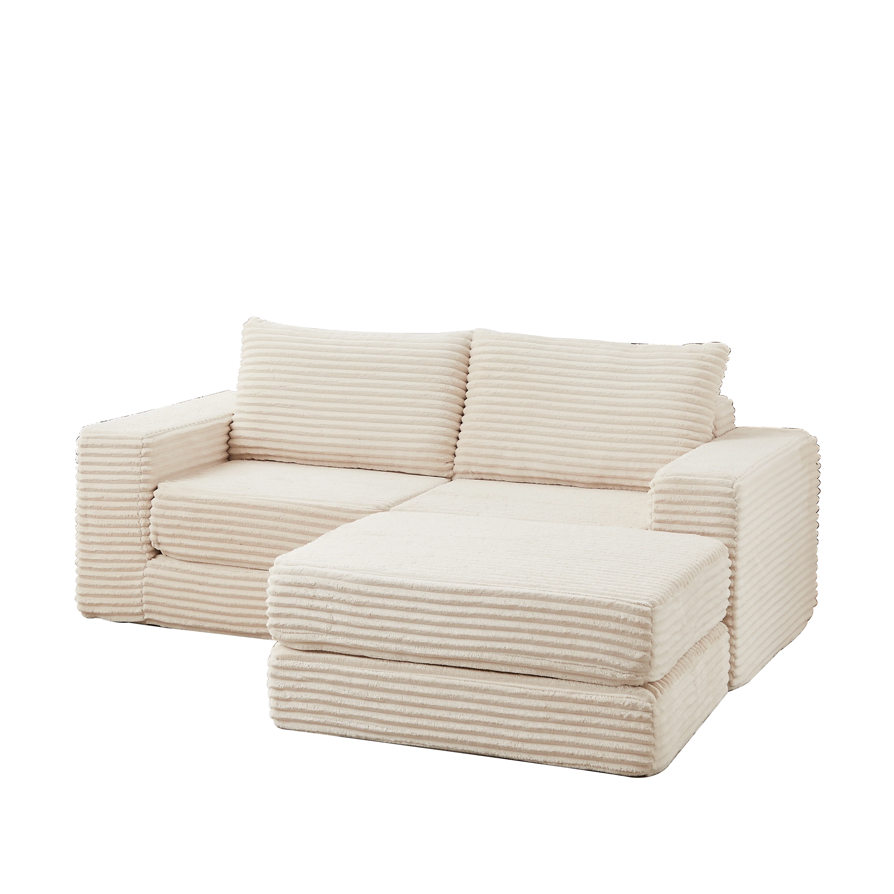 Corduroy 2-in-1 Sofa Bed with Two Pillows, Removable Footstool and Modular Design, Corduroy - Image 6