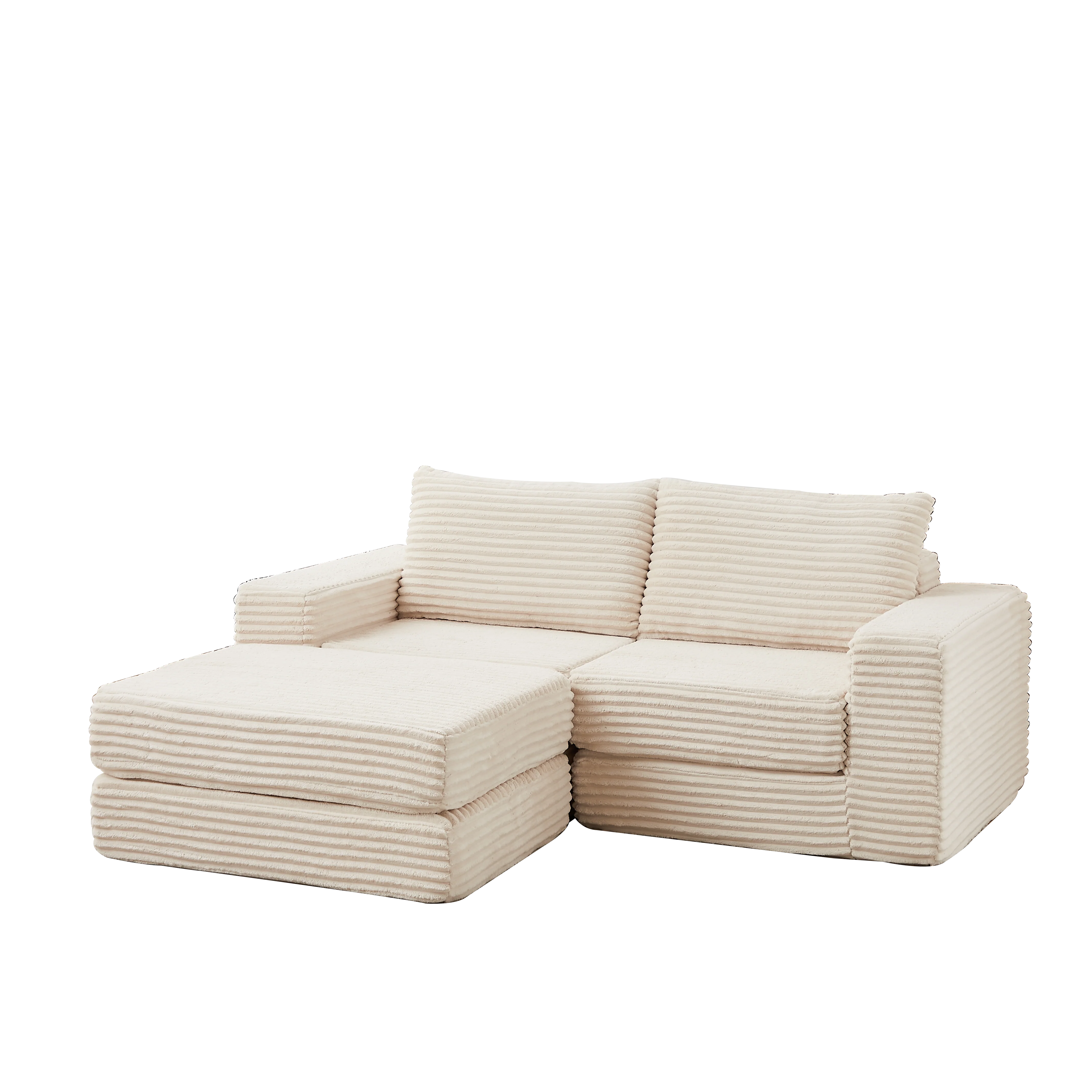 Corduroy 2-in-1 Sofa Bed with Two Pillows, Removable Footstool and Modular Design, Corduroy - Image 8