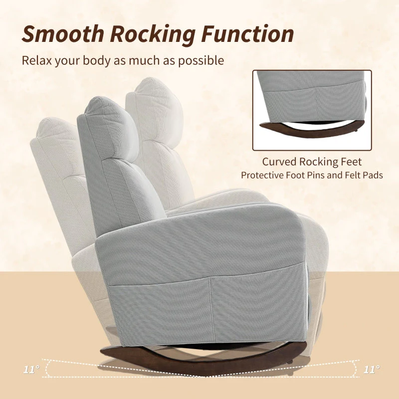 Corduroy Rocking Armchair Padded 11° Rocking Base Grey - Image 4