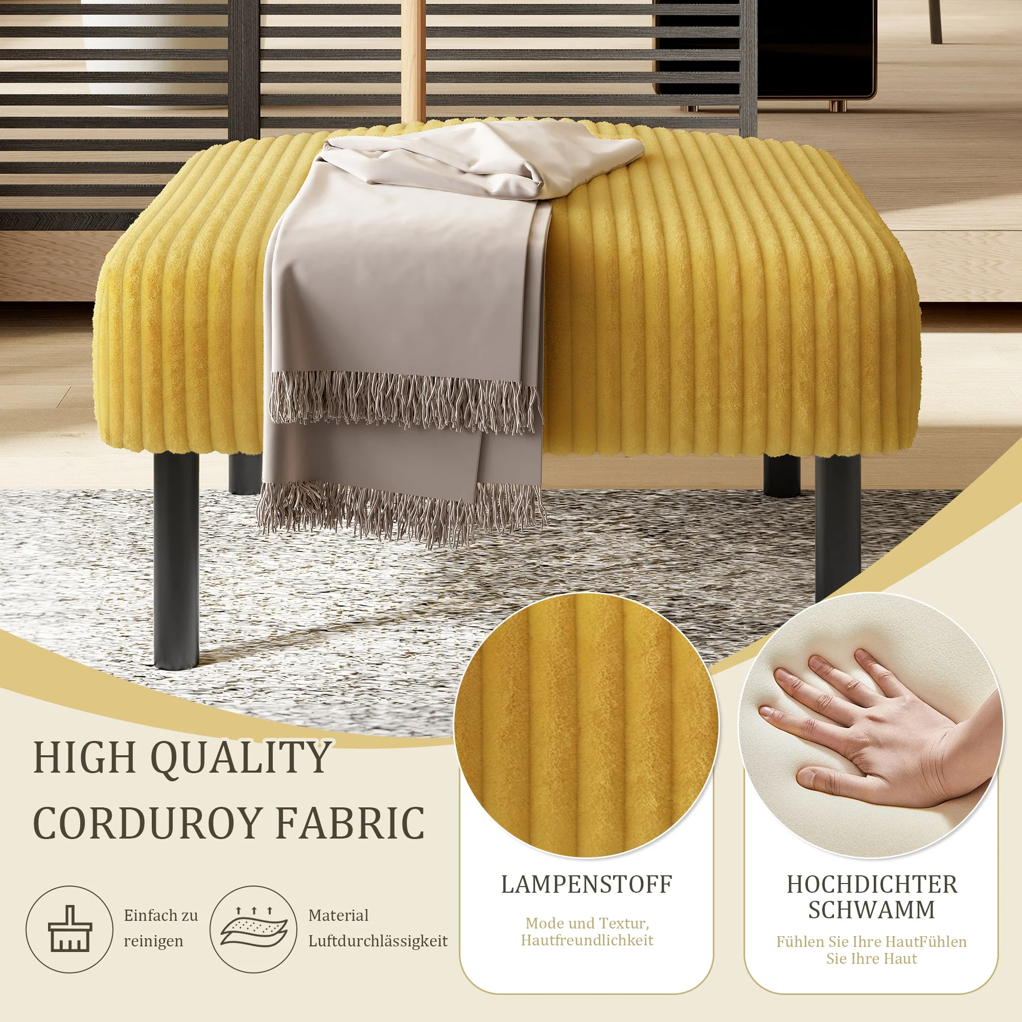 Corduroy Stool - Metal Frame, Super Soft Velour - Premium - Image 3