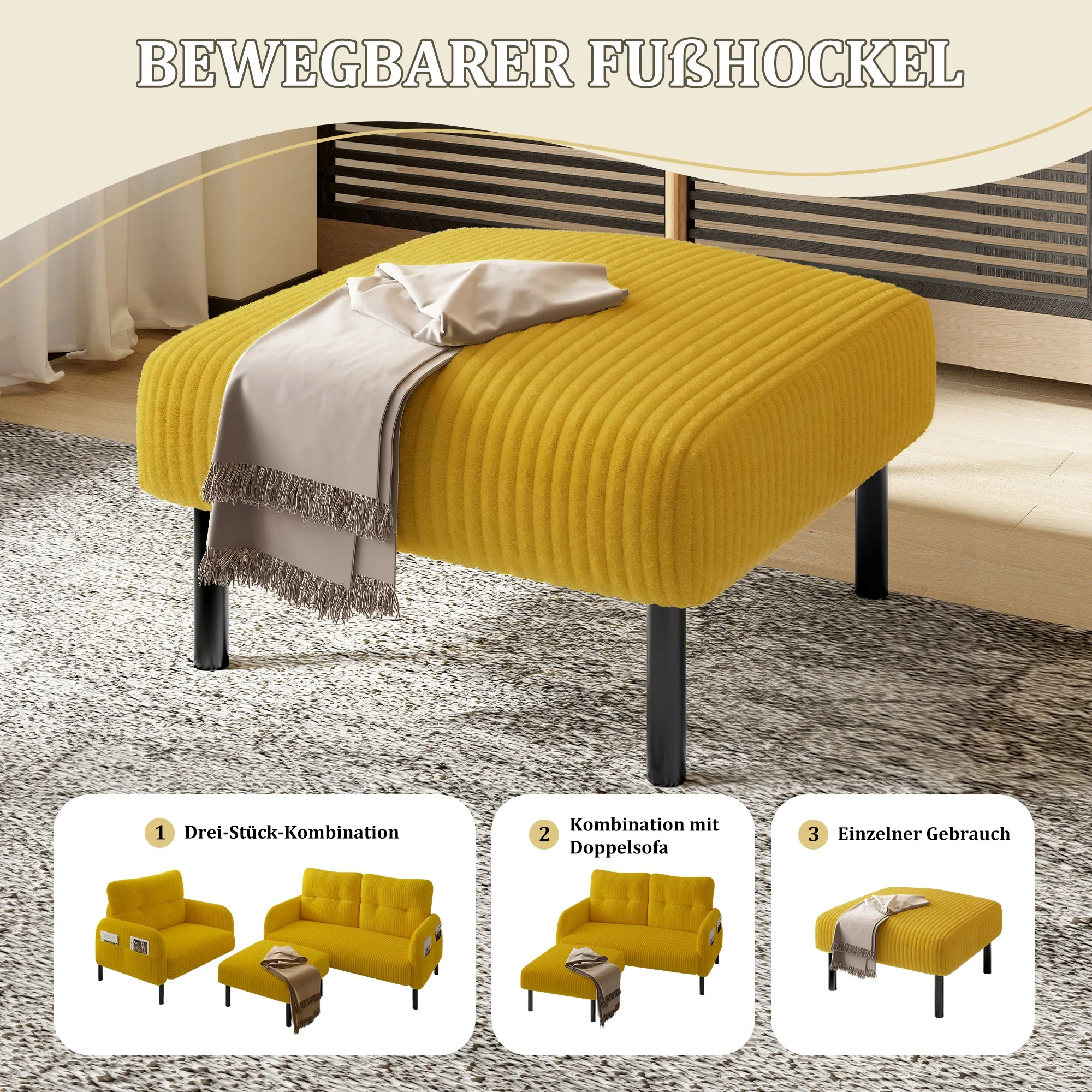 Corduroy Stool - Metal Frame, Super Soft Velour - Premium - Image 4