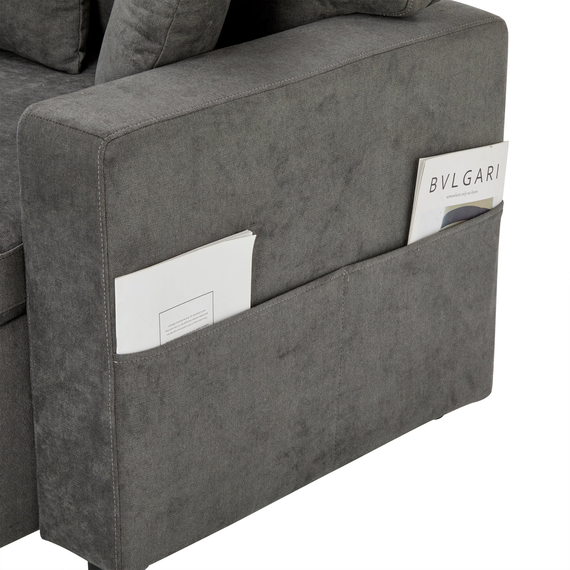 Corner Sofa Bed L-Shaped Extendable with Storage, Dark Grey - Image 5