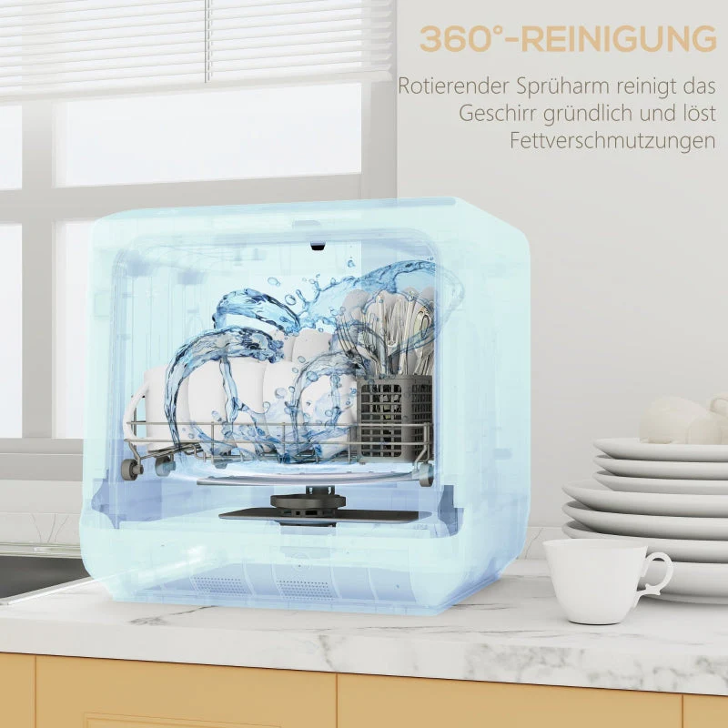 Countertop Dishwasher, Mini 6-Liter Tank 5 Programs LED Display Drying Function, White - Image 7