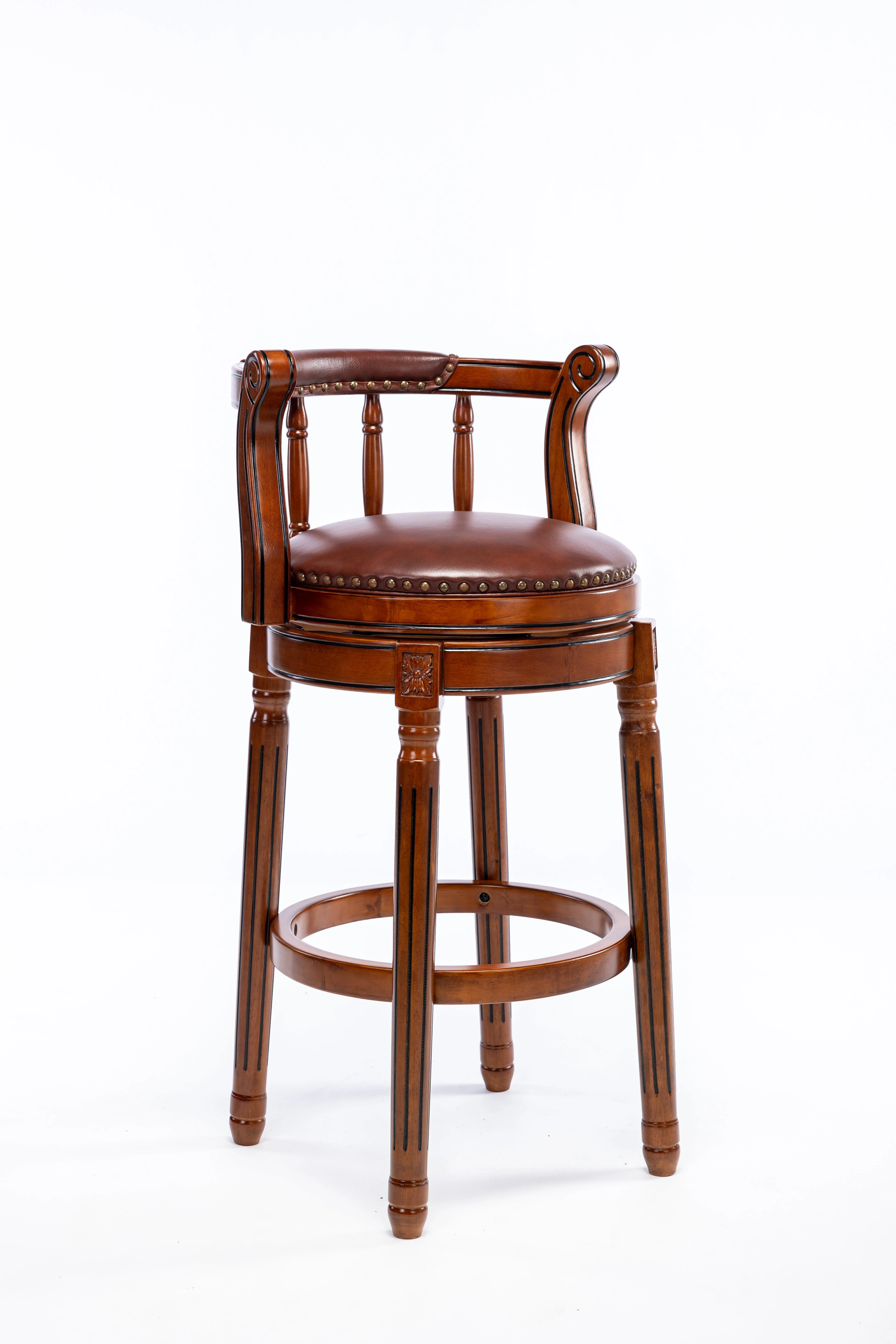 Cow Top Leather Wooden Bar Stools, 360° Swivel with Backs - Image 10