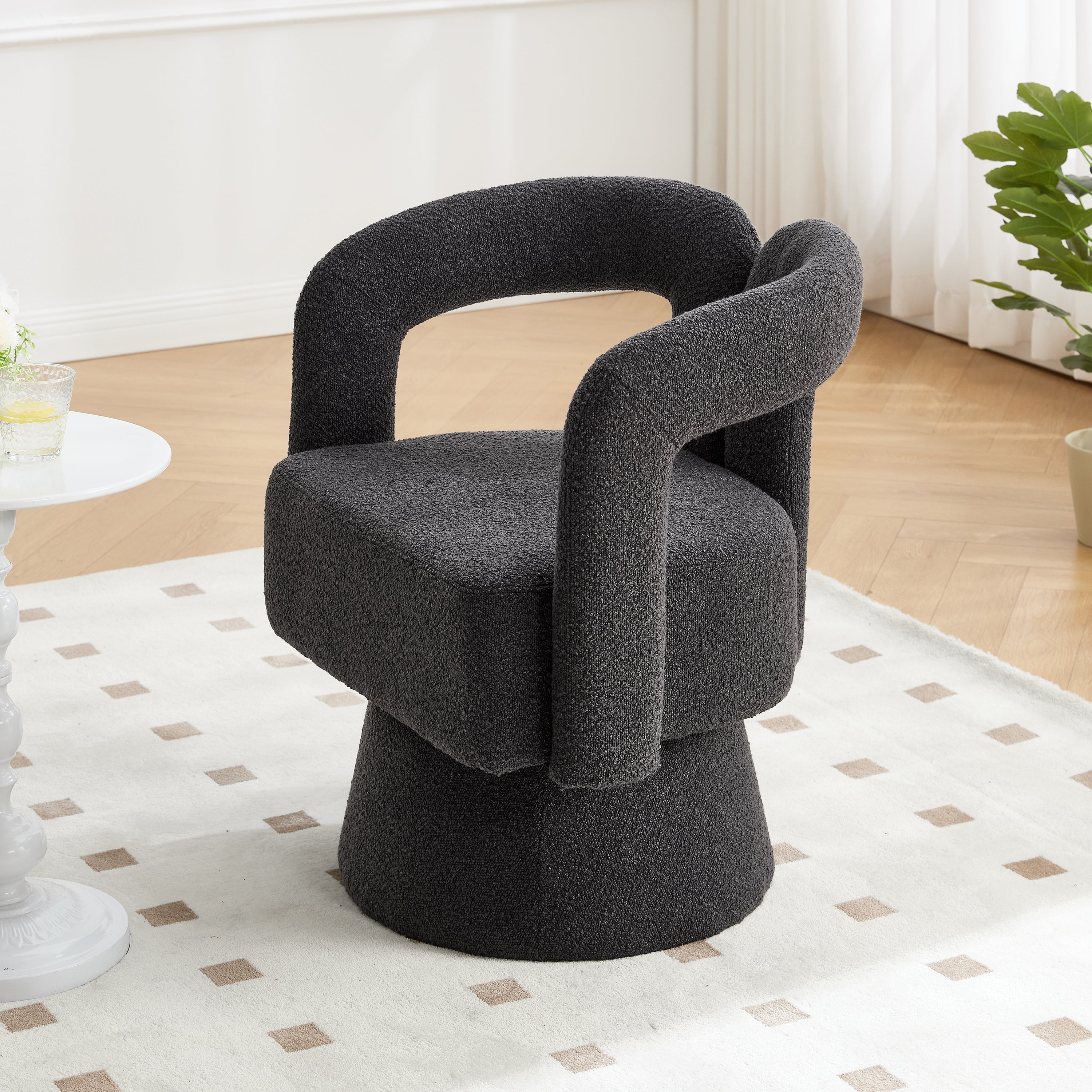 Cuddle Barrel Accent Chair, 360-Degree Rotating Fluffy Fabric, Dark Gray - Image 8