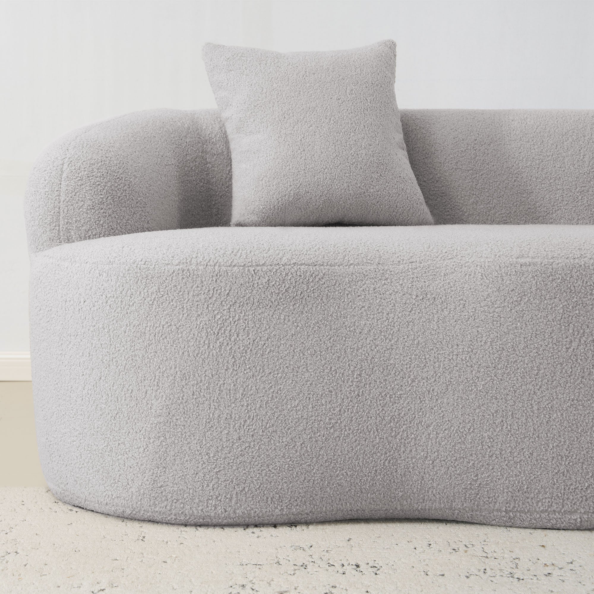 Curved Double Sofa, Compression Bedroom Couch with 2 Pillows and Round Arms, Light Grey - Image 8