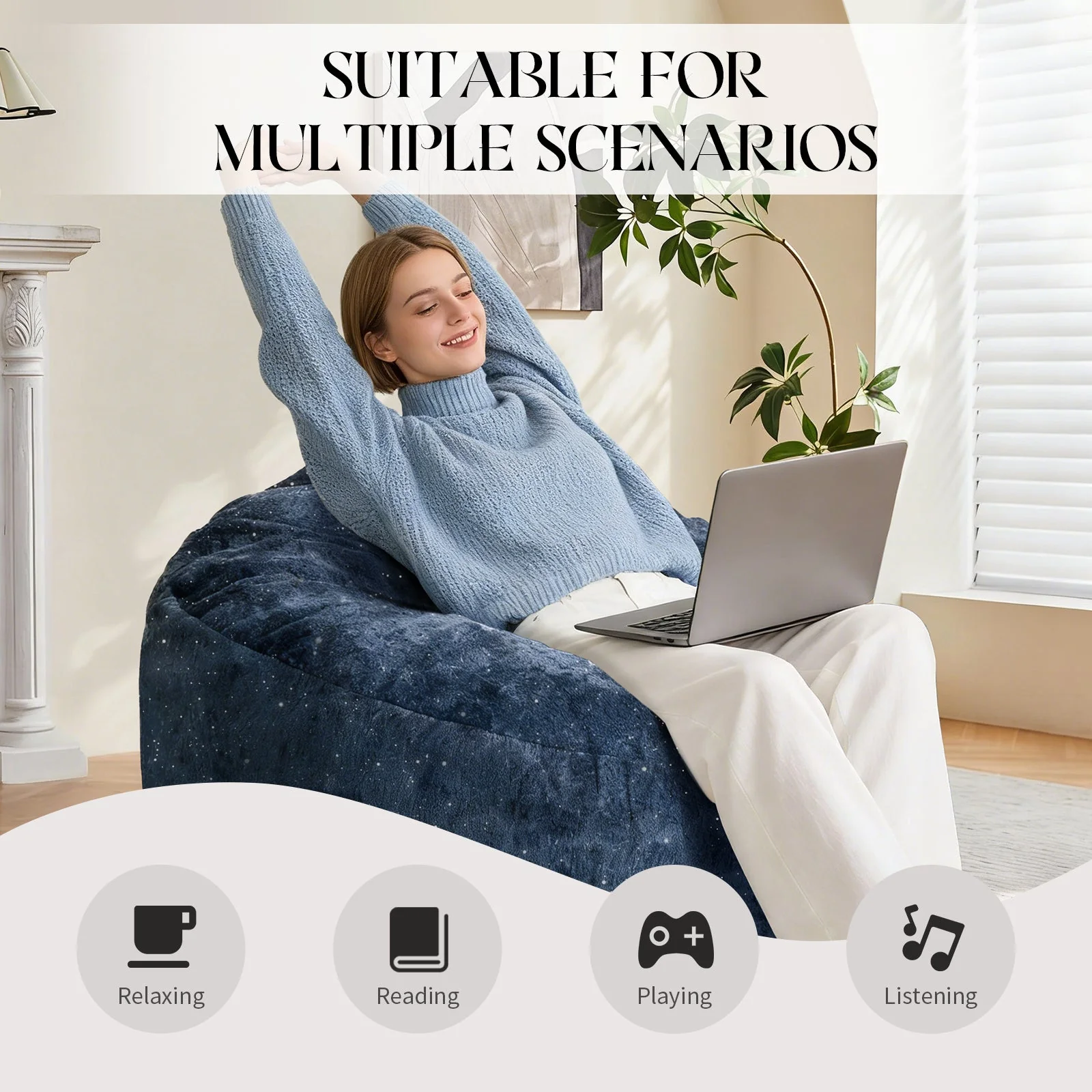 Curved High-Back Bean Bag Chair with Full-Body Contour Support - Image 5