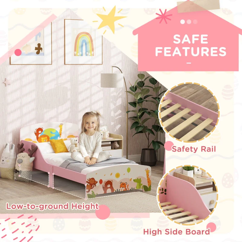 Cute Animal-Themed Toddler Bed with Safety Rails, Pink - Image 4
