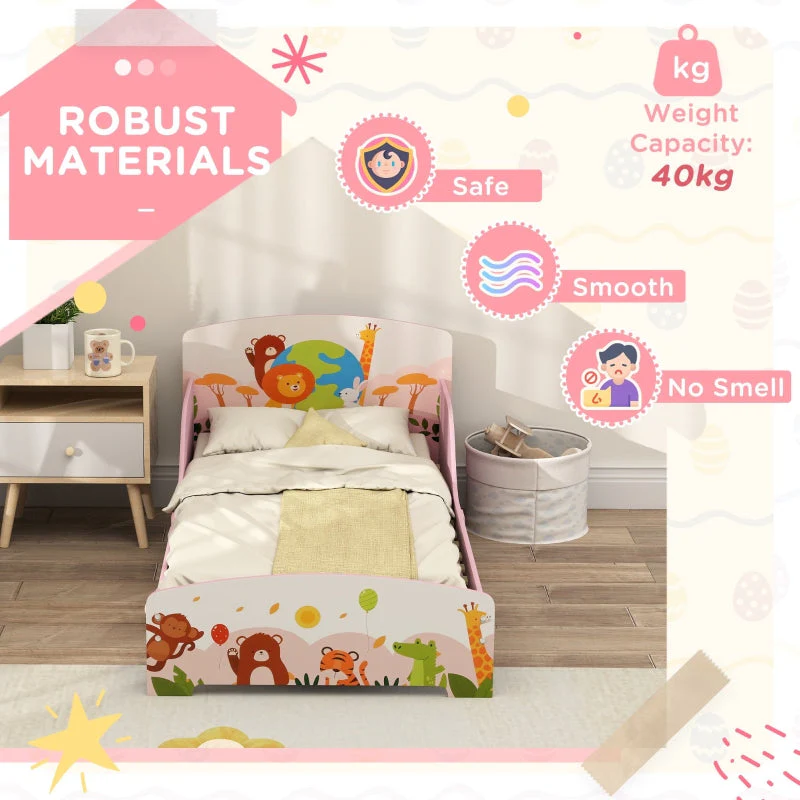 Cute Animal-Themed Toddler Bed with Safety Rails, Pink - Image 5
