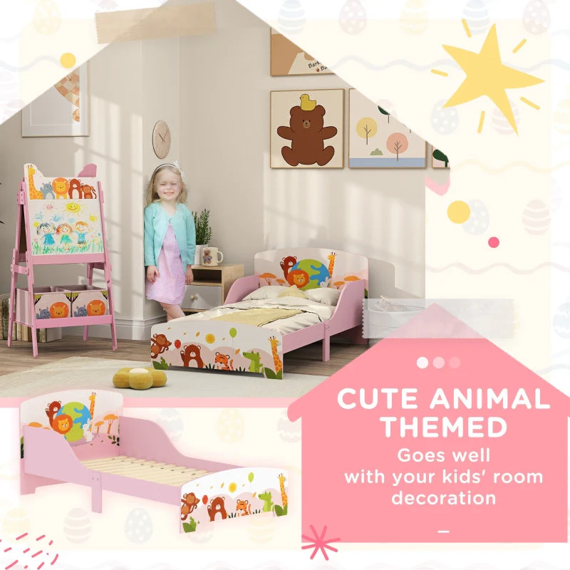 Cute Animal-Themed Toddler Bed with Safety Rails, Pink - Image 6