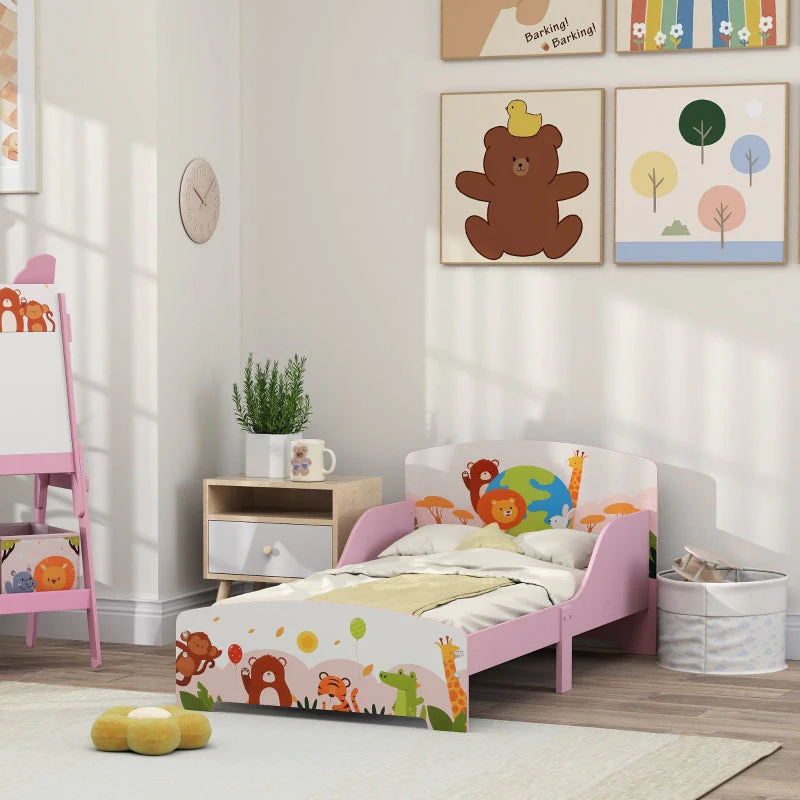 Cute Animal-Themed Toddler Bed with Safety Rails, Pink - Image 7