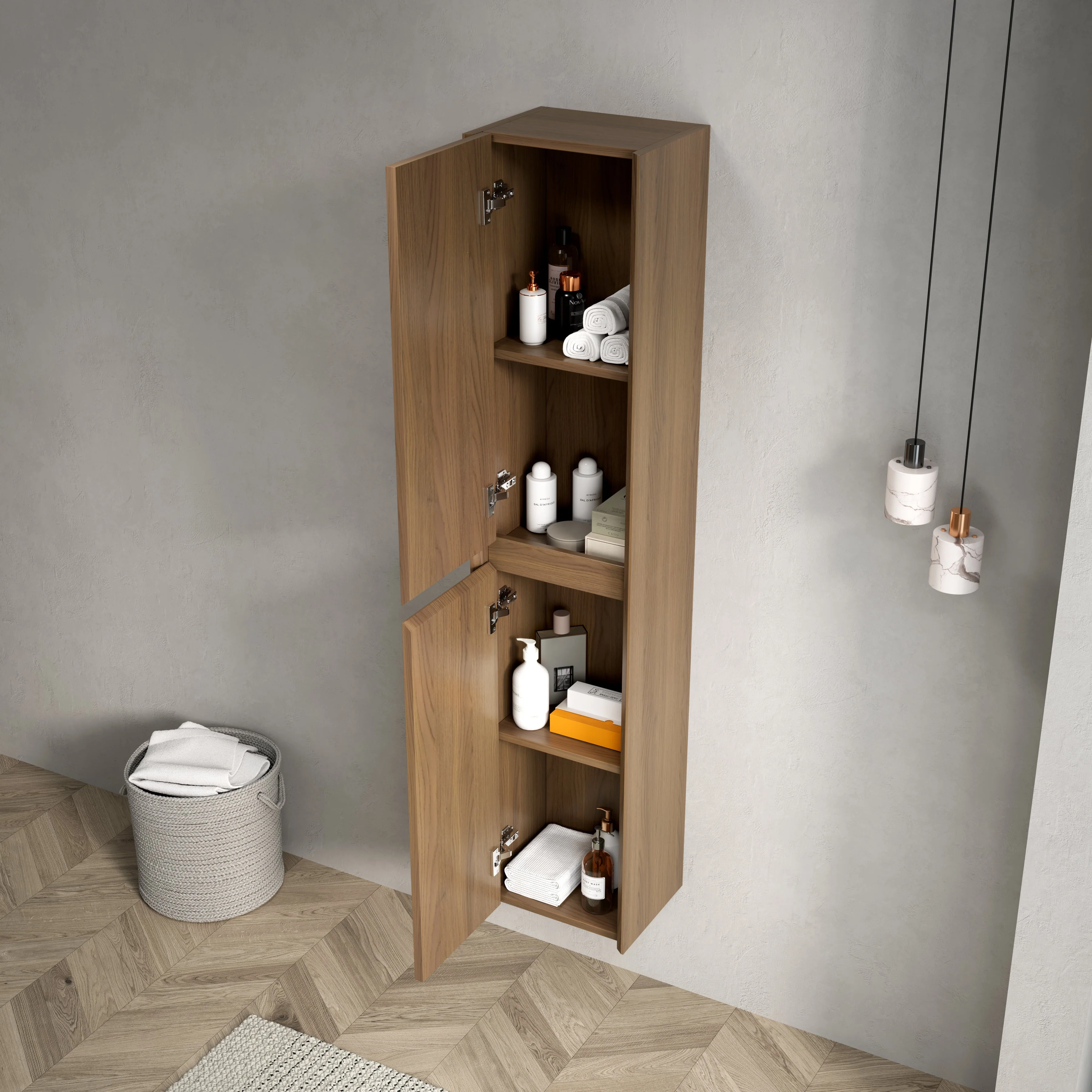 DACI 140cm Bathroom Wall Cabinet with 2 Doors, Slim Storage, Espresso