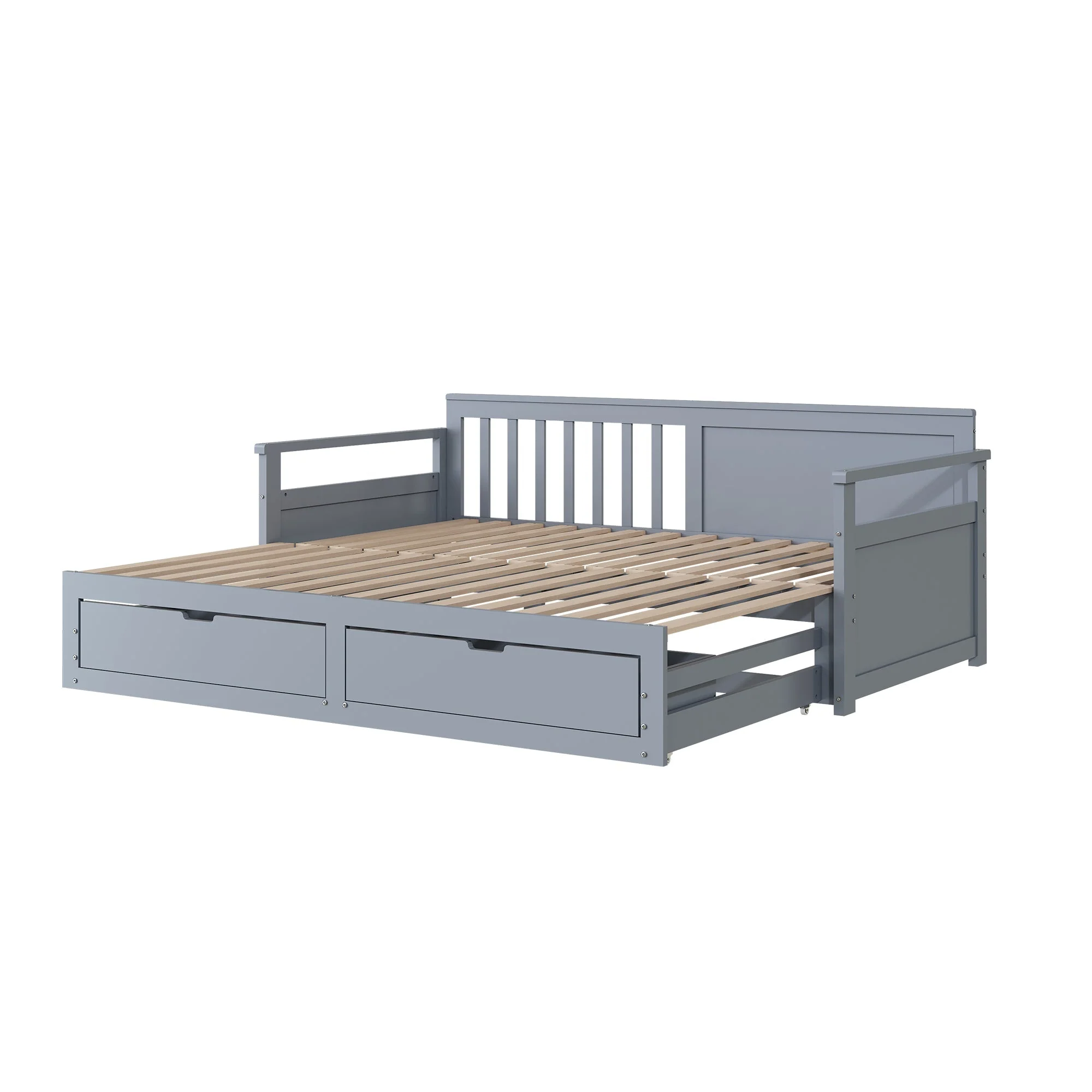 Day Bed, Multifunctional Two-in-One with Drawers, Pull-Out, Pine, Grey - Image 10