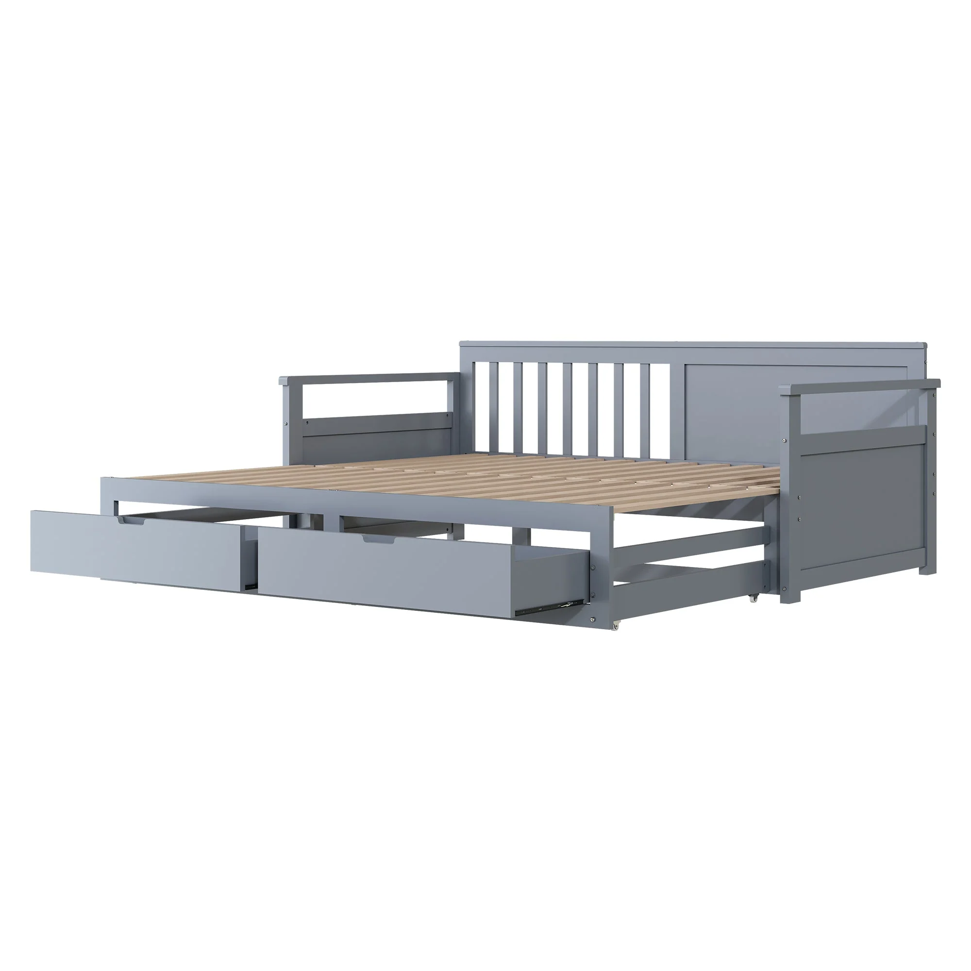 Day Bed, Multifunctional Two-in-One with Drawers, Pull-Out, Pine, Grey - Image 7