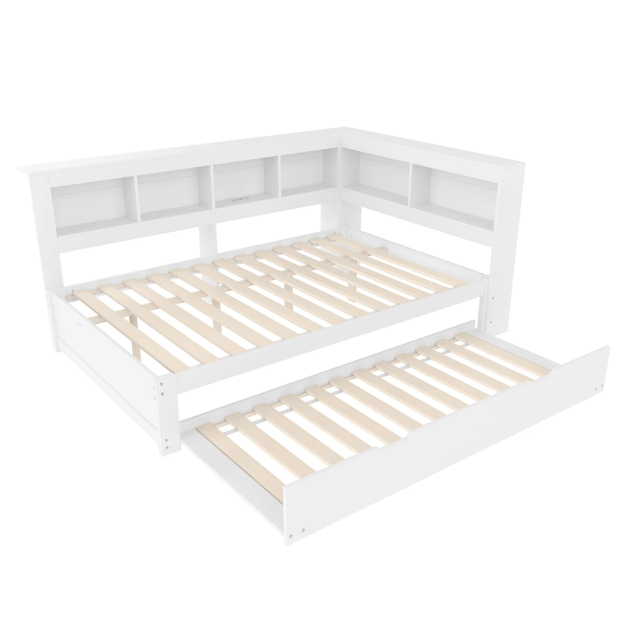 Daybed 140x200cm Pull-out Bed Power Outlet 2 USB - White Chipboard - Image 10