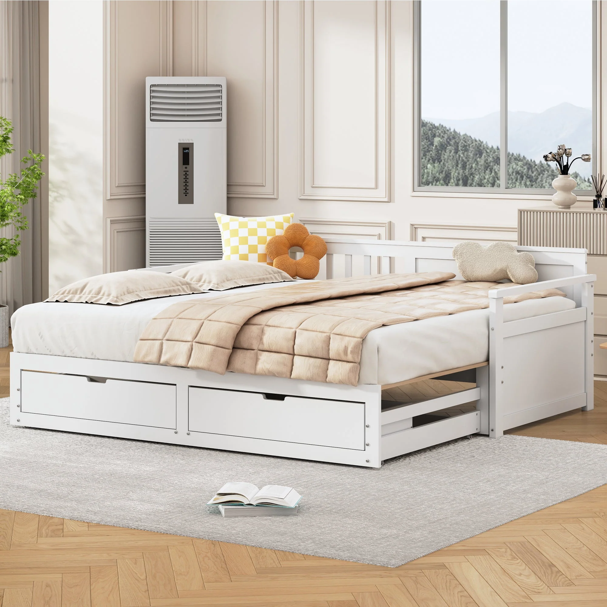 Daybed 90(180)x190 Pine with Drawers and Pull-out Bed, White - Image 2
