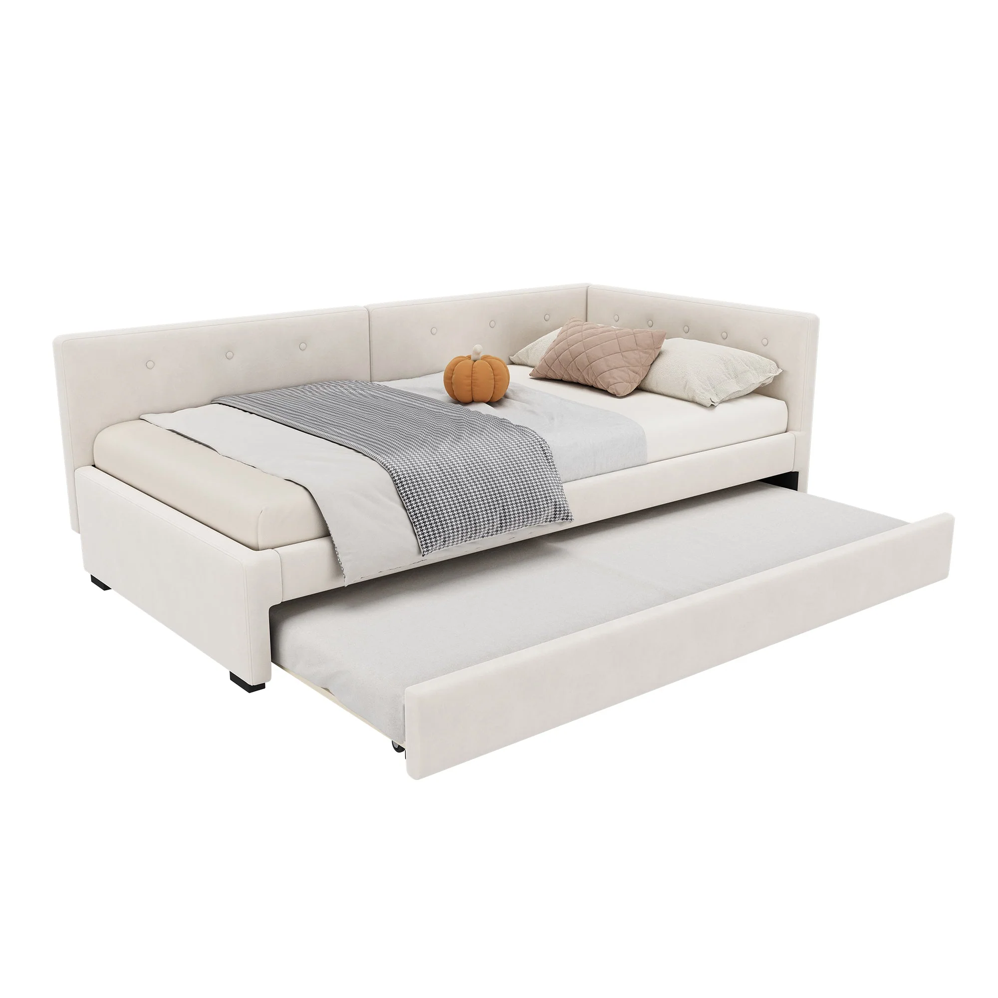 Daybed 90x200cm Rollaway Bed Minimalist Style - Beige - Image 5