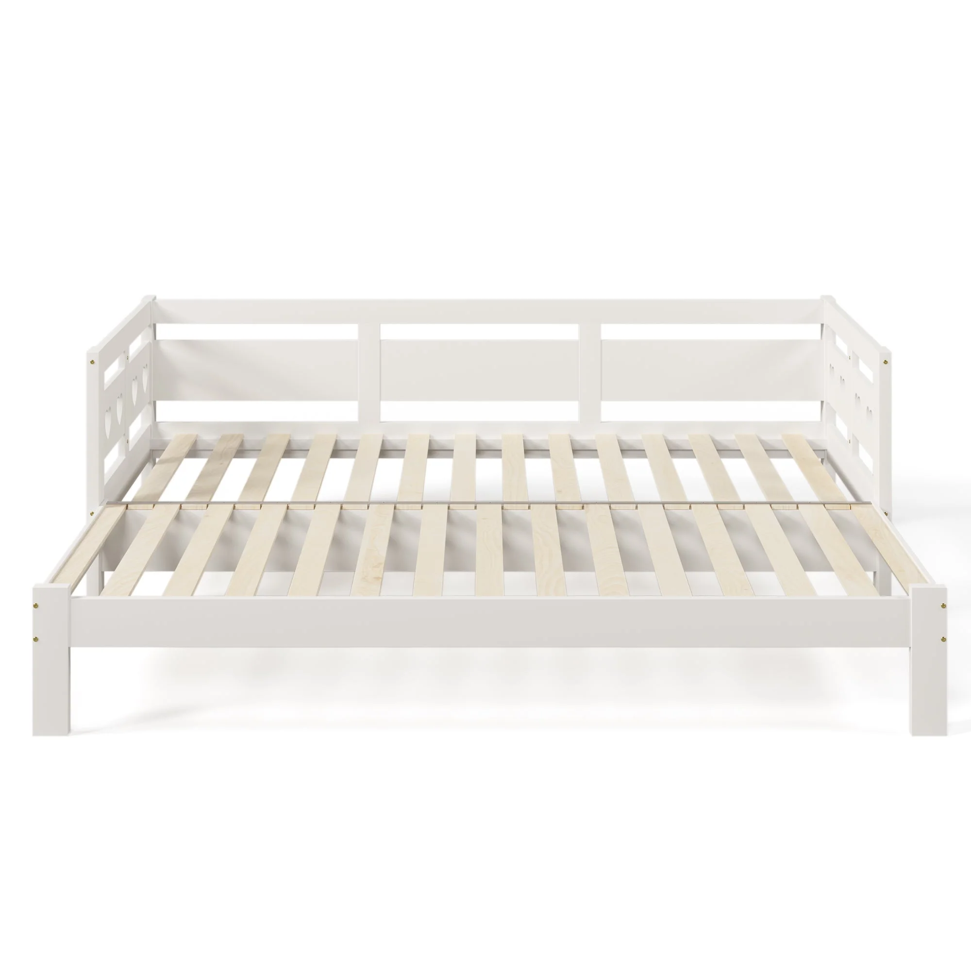 Daybed Cabin Bed Wooden 3FT Single Sofa Guest Bed with Pull-out Trundle, Heart-Shaped, White Wood - Image 3