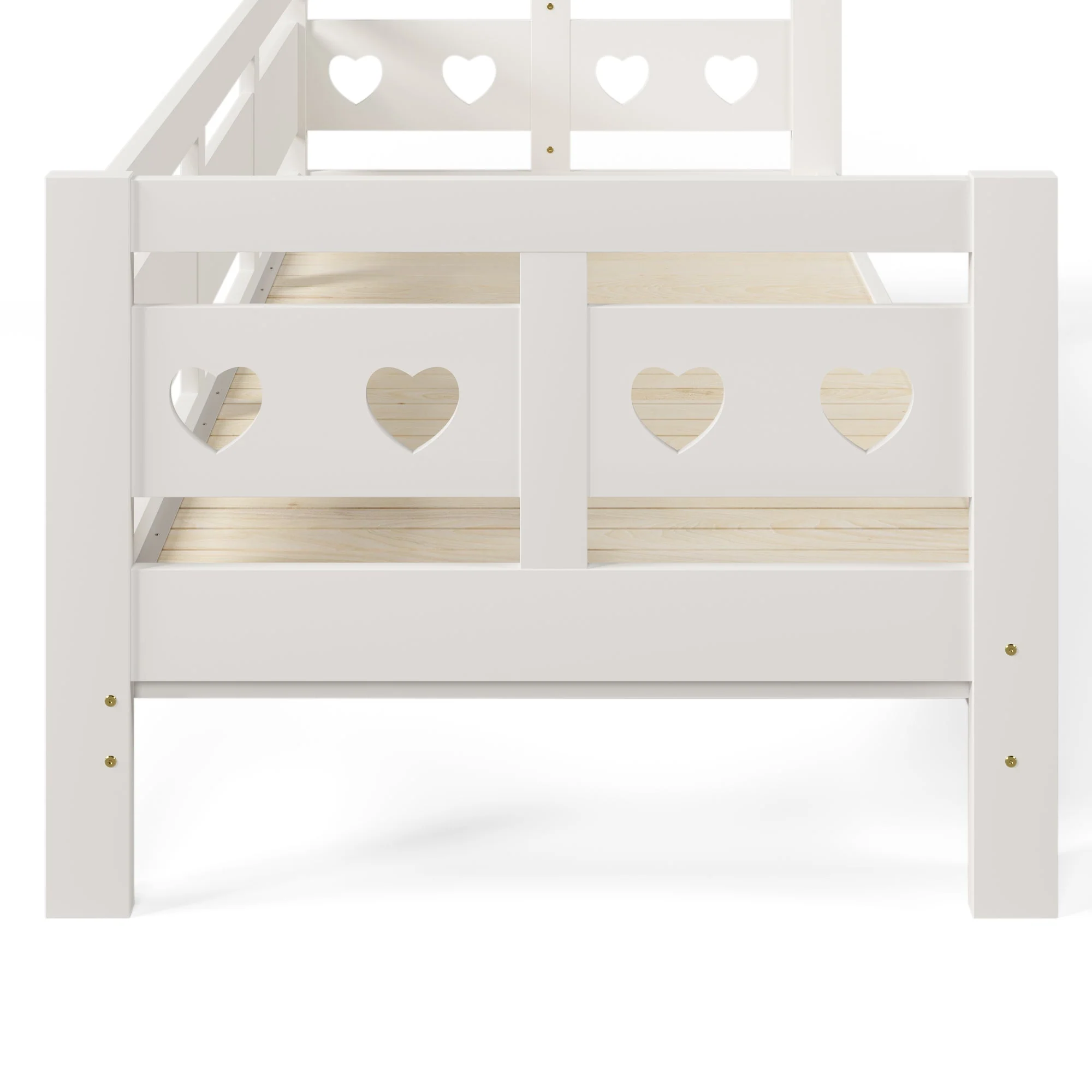 Daybed Cabin Bed Wooden 3FT Single Sofa Guest Bed with Pull-out Trundle, Heart-Shaped, White Wood - Image 4