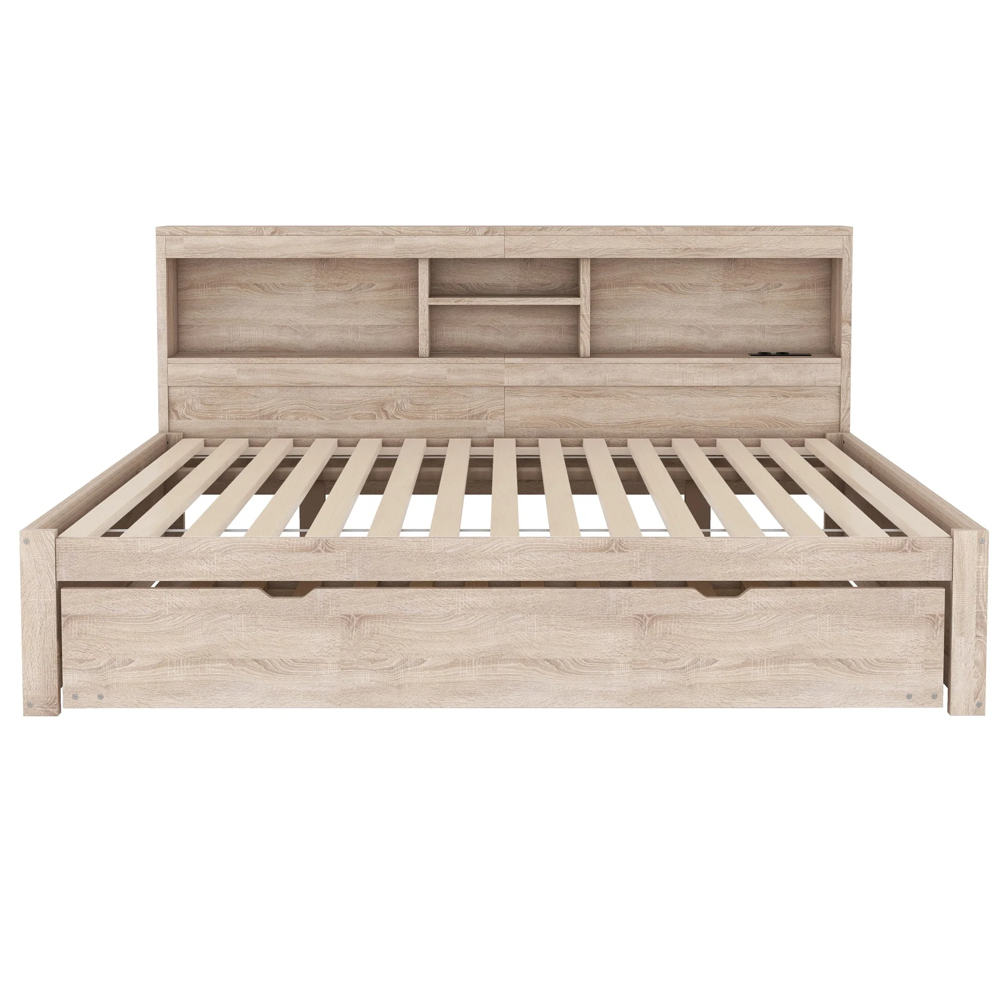 Daybed Sofa Bed 140x200cm Pull-out Bed LED Storage USB/Outlet - Natural - Image 9