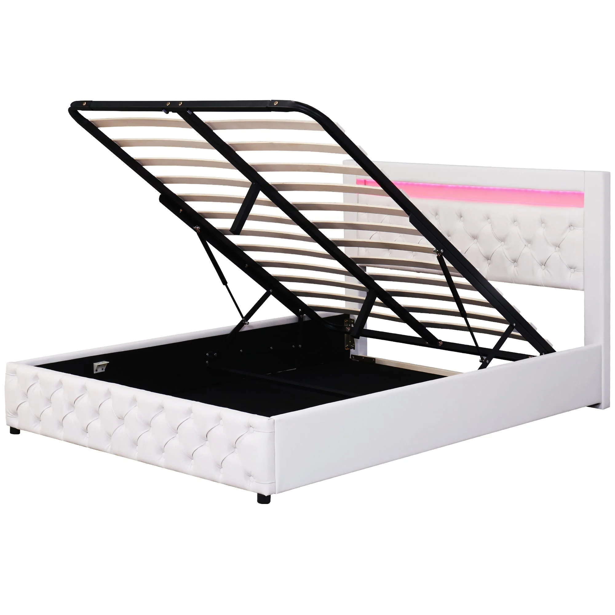 Daybed Sofa Bed 90x200cm Hydraulic Storage LED USB Beige Velvet