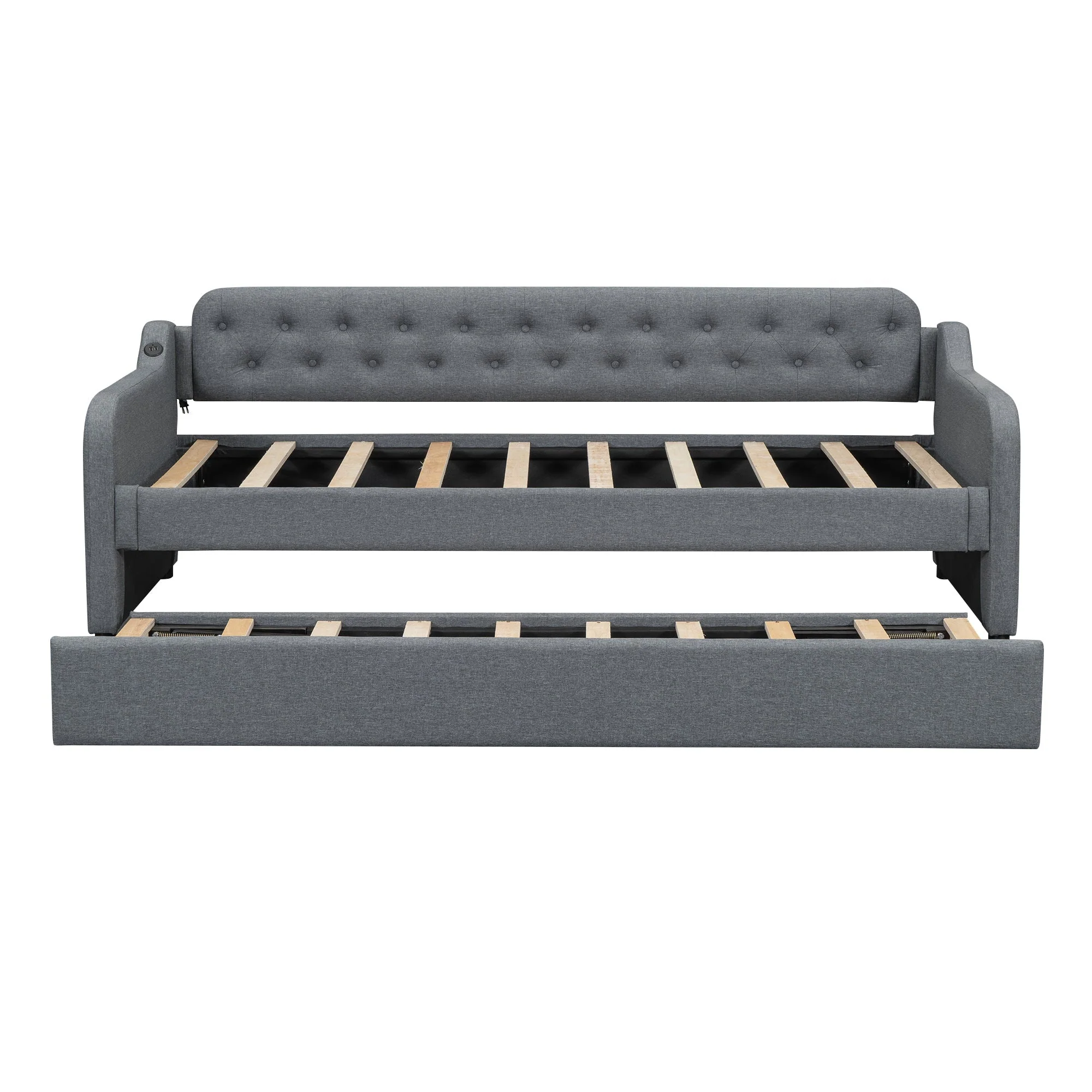 Daybed Sofa Bed 90x200cm Pull-out Rollaway USB Port - Grey - Image 9