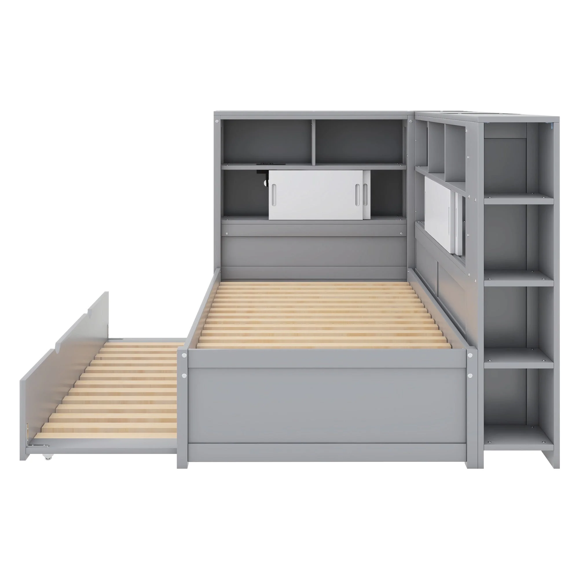 Daybed Sofa Bed 90x200cm Pull-out Storage USB Port - Grey Chipboard - Image 6