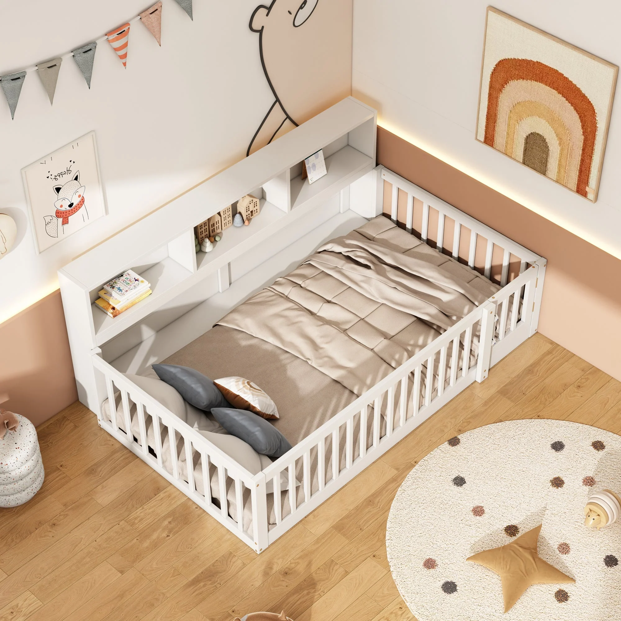 Daybed Sofa Bed 90x200cm Storage Compartment Railing - Pine Wood White - Image 6