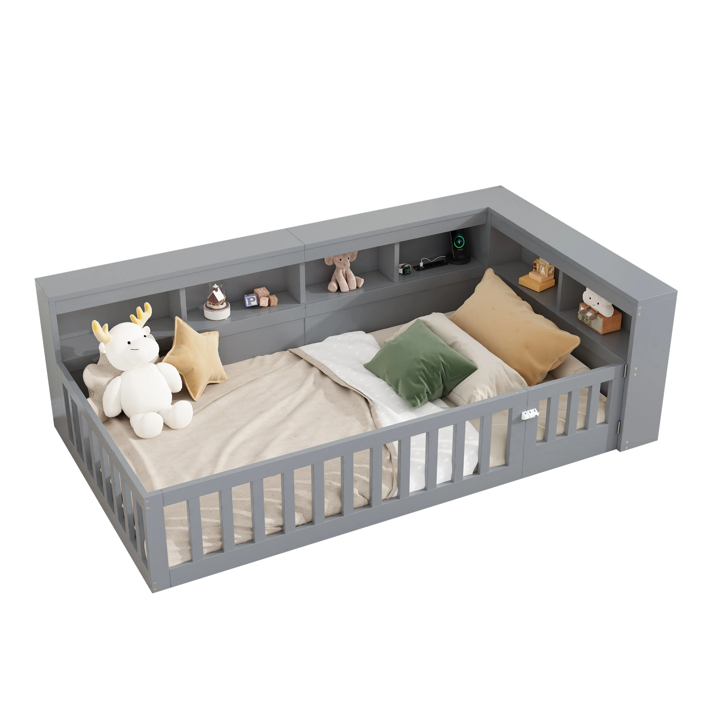 Daybed Sofa Bed 90x200cm Storage USB/Socket Railing - Grey - Image 6