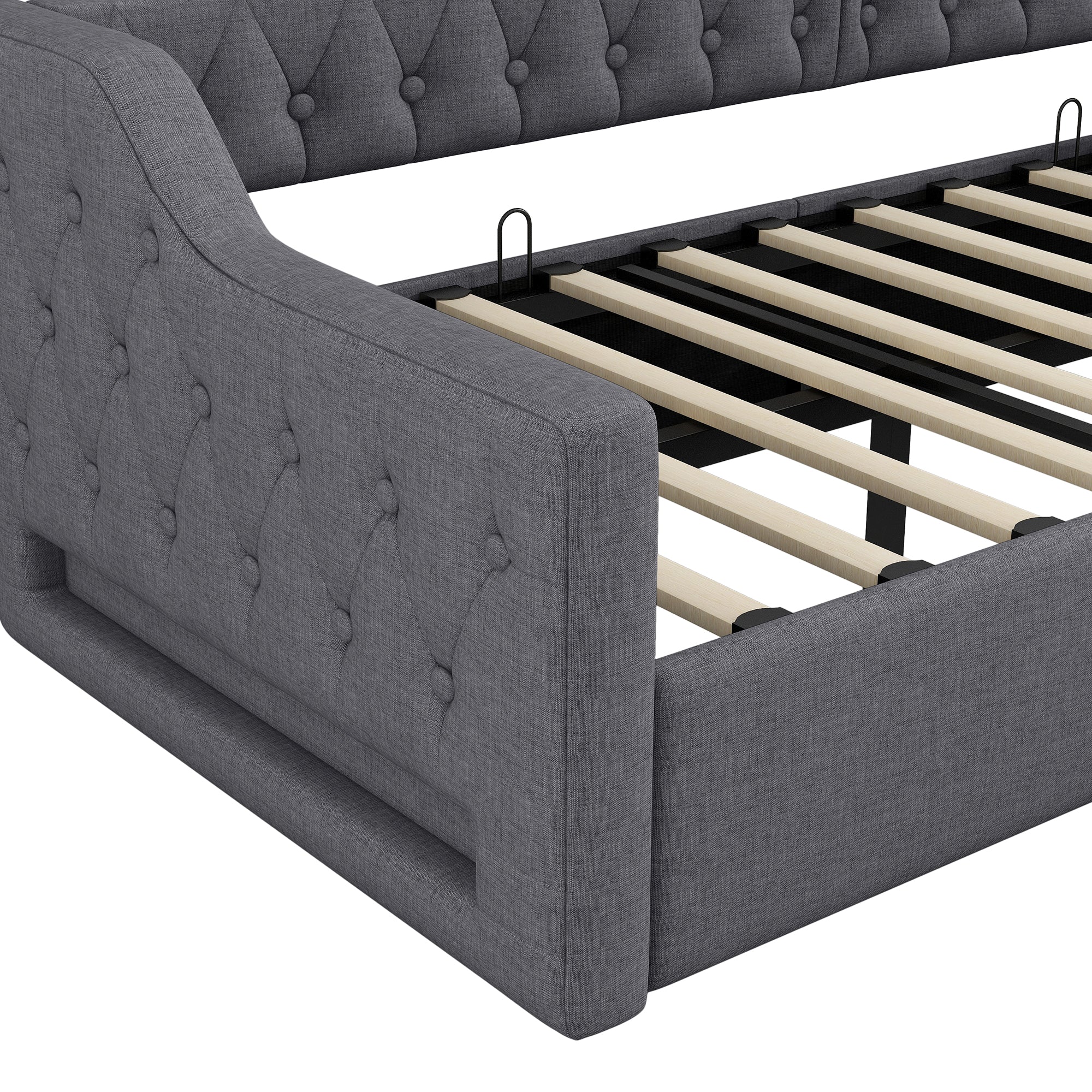 Daybed Upholstered 90x200 LED Storage - Grey - Image 8